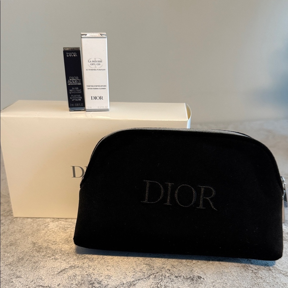 Dior Black Velvet Logo Cosmetic Pouch